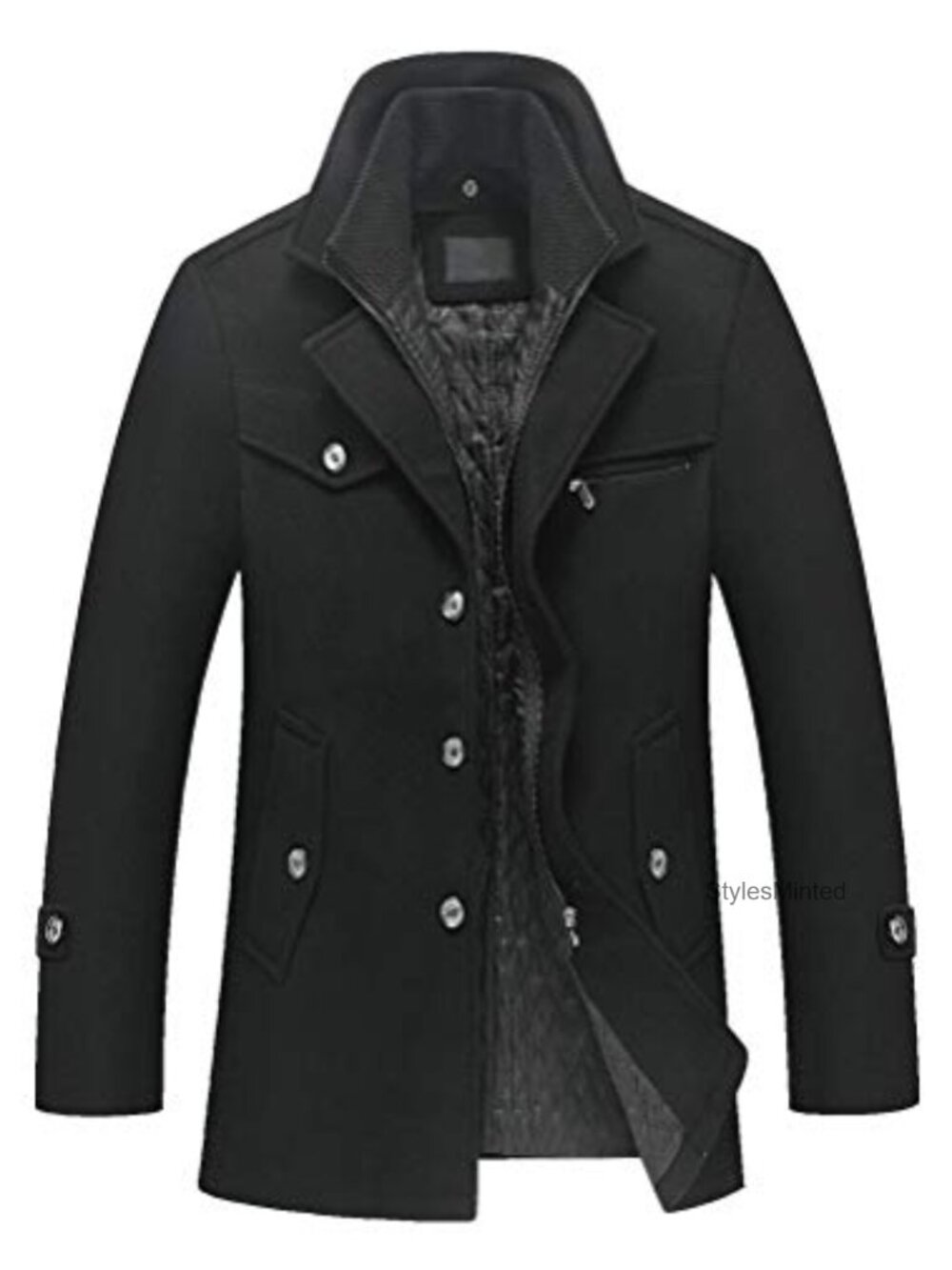 Men's Wool Blend Pea Coat Quilted Lined Winter Jacket